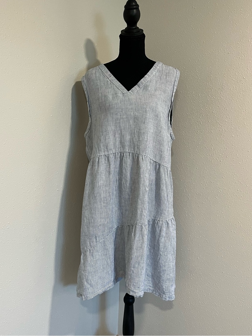 Lucky Brand Blue and White Striped Linen Dress-100% Linen-XL-Nautical, BeachGoer